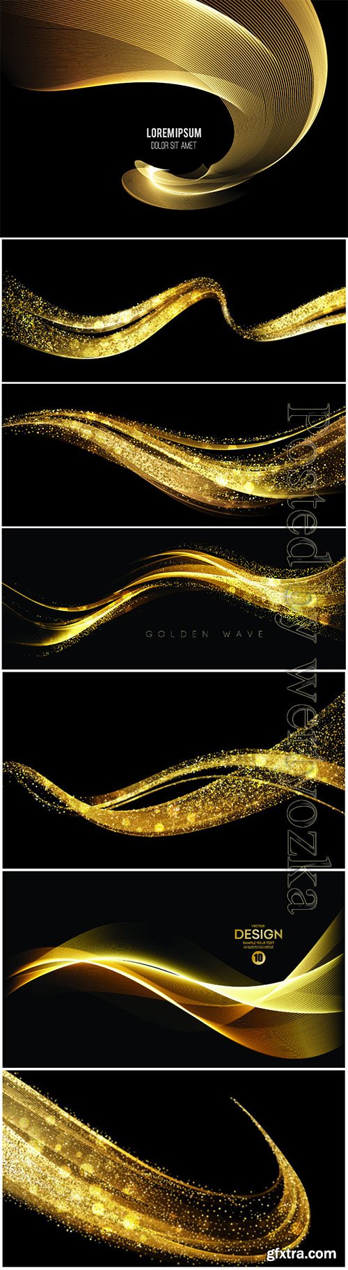 Abstract golden waves on vector backgrounds