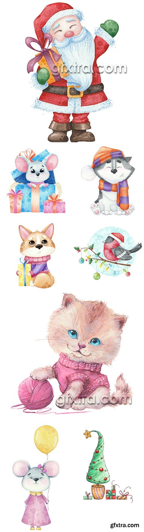 Funny animals drawing cartoon watercolor illustrations 3