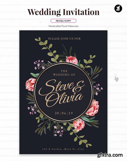 Floral Hand-drawn Watercolor Wedding Invitation