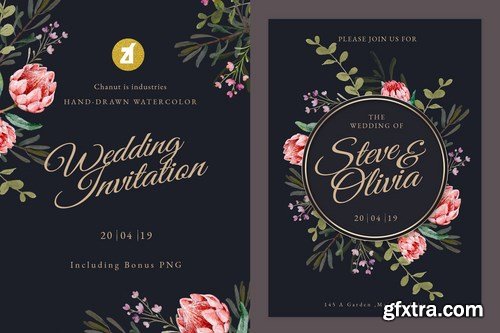 Floral Hand-drawn Watercolor Wedding Invitation