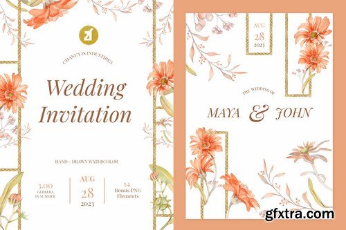 Floral Hand-drawn Watercolor Wedding Invitation 2