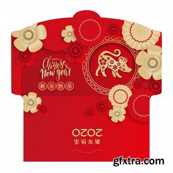 Chinese new year 2020 money red envelopes packet vector image