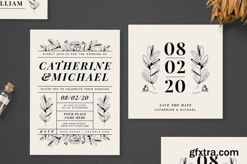 Vintage Leaf Wedding Invitation Set