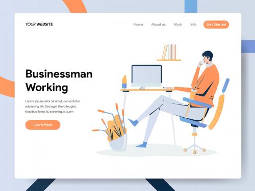 Businessman Working on Desk Illustration - businessman-working-on-desk-illustration