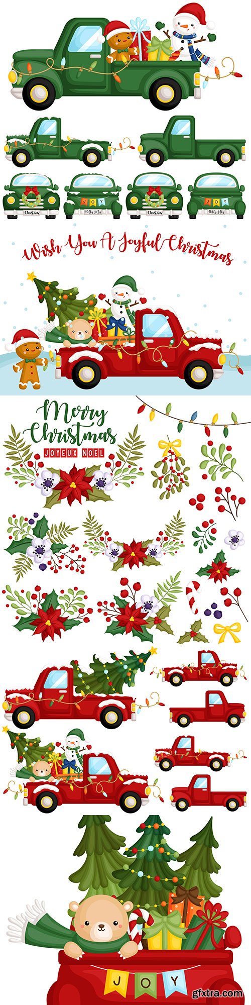 Merry Christmas funny characters and decorative elements