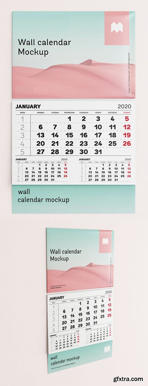 2020 Wall Calendar PSD Mockup