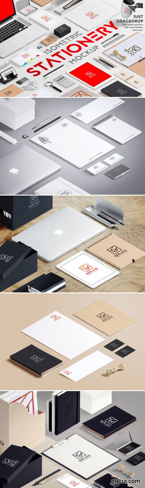 Isometric Stationery PSD Mockups