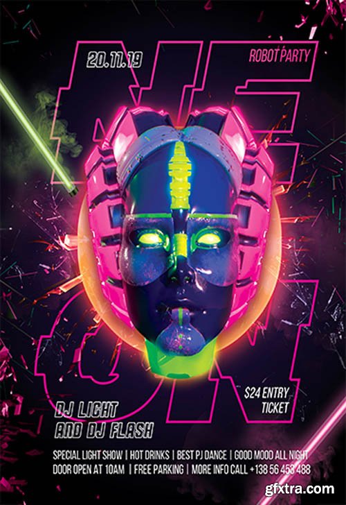 Neon Robot Party  V2811 2019 Premium PSD Flyer Template