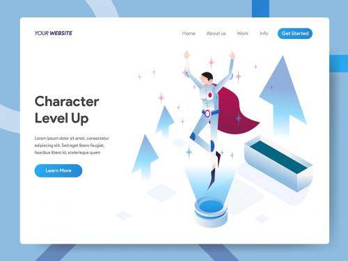 Character Level Up Isometric Illustration - character-level-up-isometric-illustration