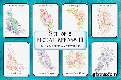 Set of 8 Watercolor Clipart Sprays III