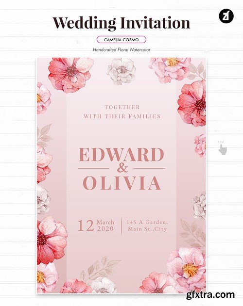 Floral Hand-drawn Watercolor Wedding Invitation