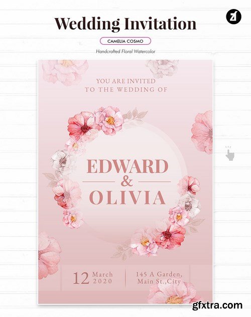 Floral Hand-drawn Watercolor Wedding Invitation