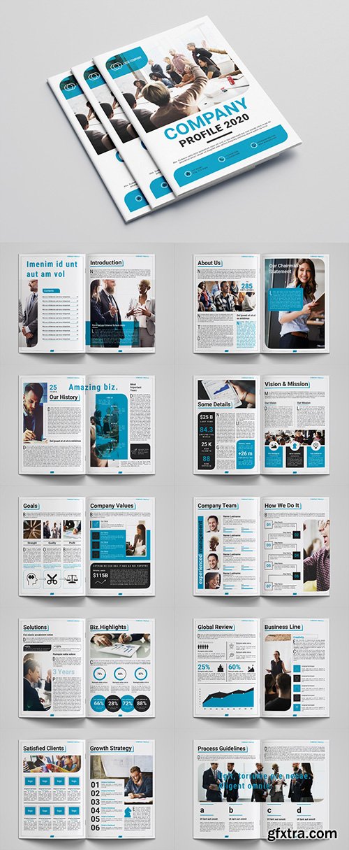 Company Profile Layout with Blue Accents 309032563