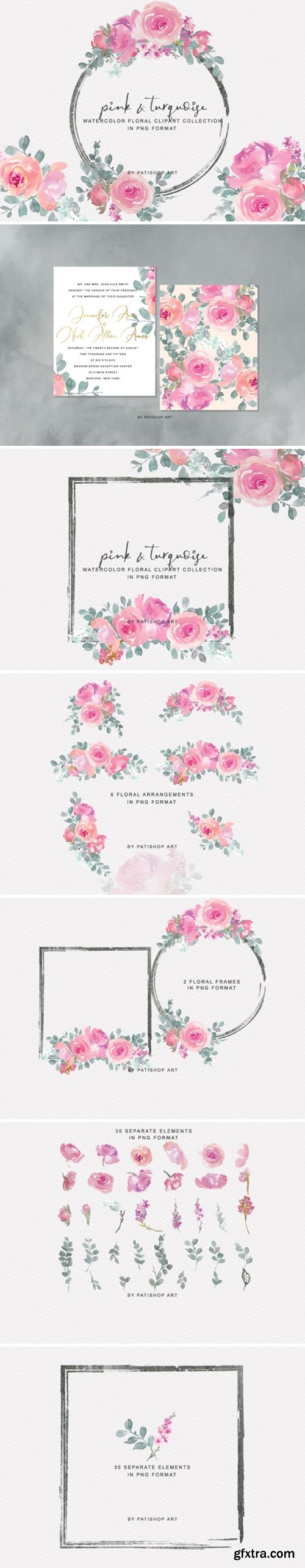 Pink & Turquoise Floral Bouquet Clipart 2312176