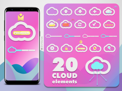 Cloud Elements Kit - 20 Clean floating clouds design. - cloud-elements-kit-20-clean-floating-clouds-design