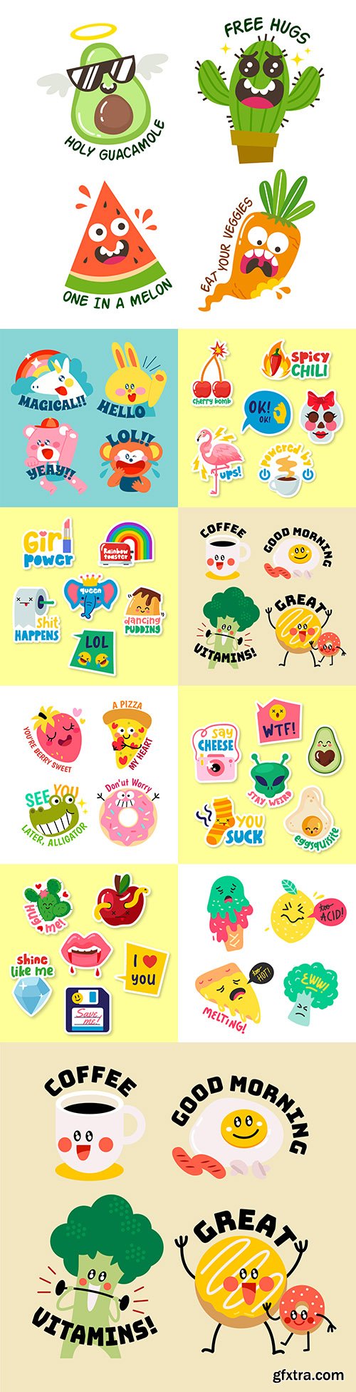 Stickers funny characters with inscriptions illustrations 3