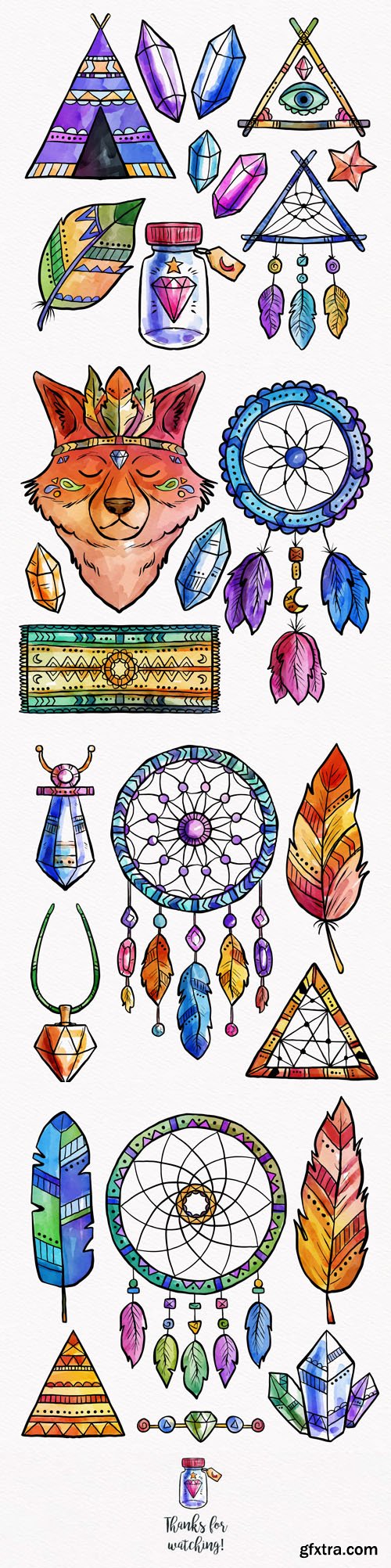 Boho Vector Elements - Watercolor Style