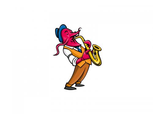 Crawfish Saxophone Player Mascot - crawfish-saxophone-player-mascot