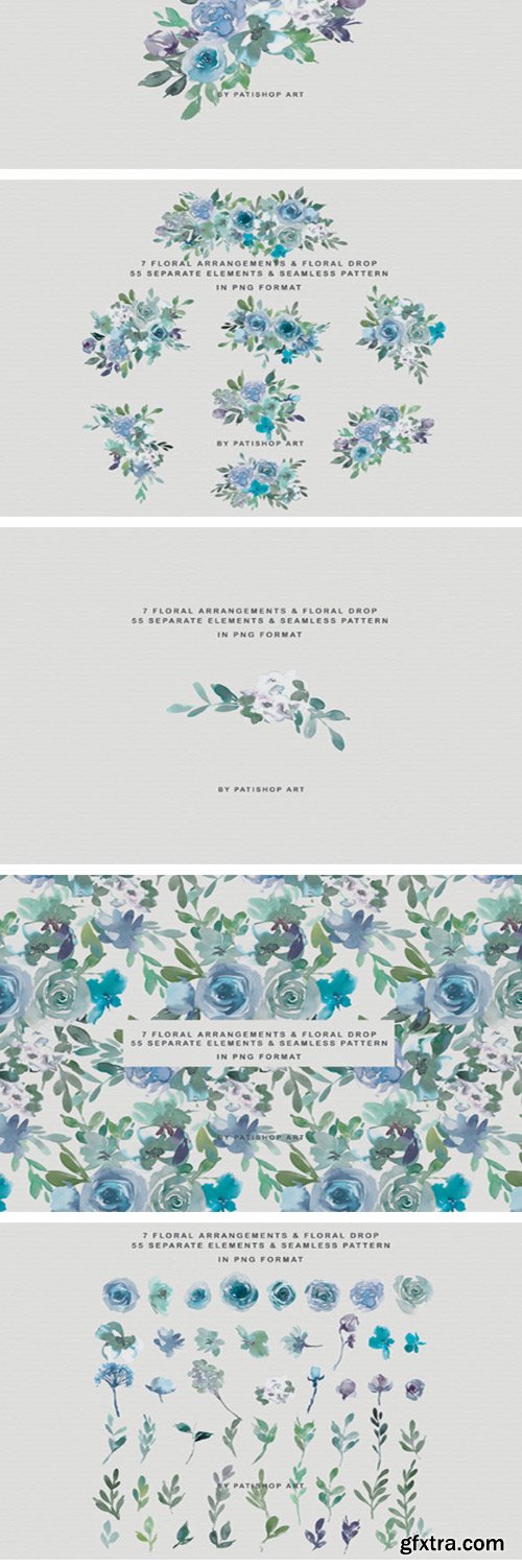 Pale Aqua &amp; Laurel Green Floral Clipart 2333578