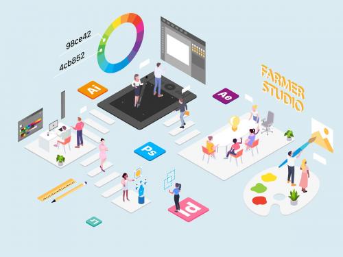 Creative Studio Concept Isometric Illustration - creative-studio-concept-isometric-illustration