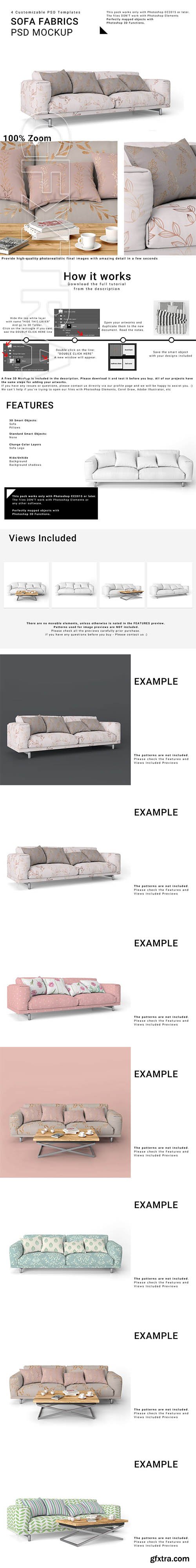 CreativeMarket - Sofa and Throw Pillows Set 3771292