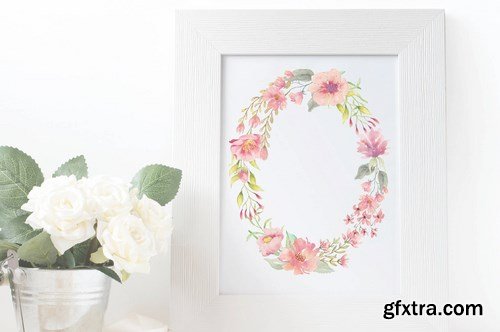 Coral Trio 3 Watercolor Wreaths