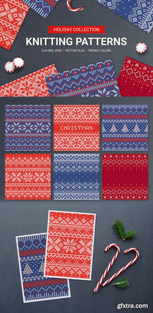 Holiday Knitting Seamless Patterns Vector Collection