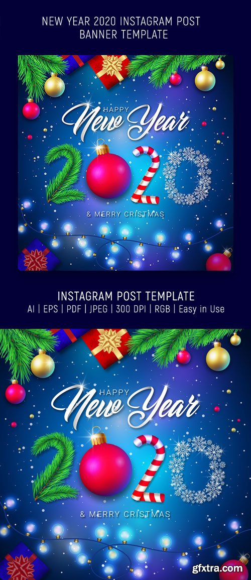 New Year 2020 Instagram Post Banner Vector Template