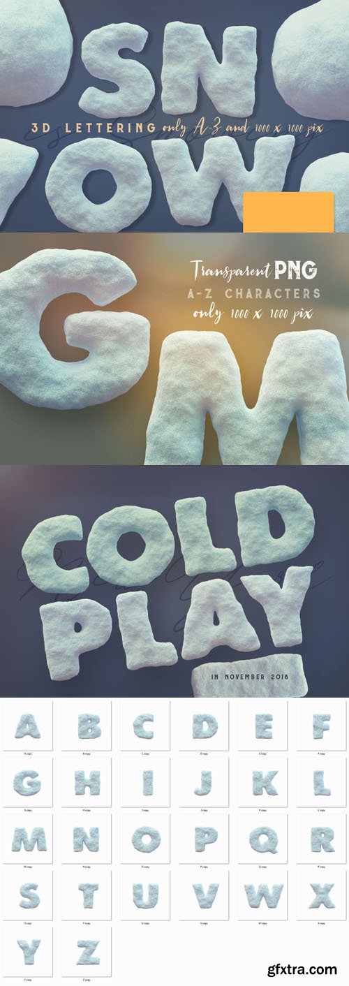 Snow 3D Lettering A-Z