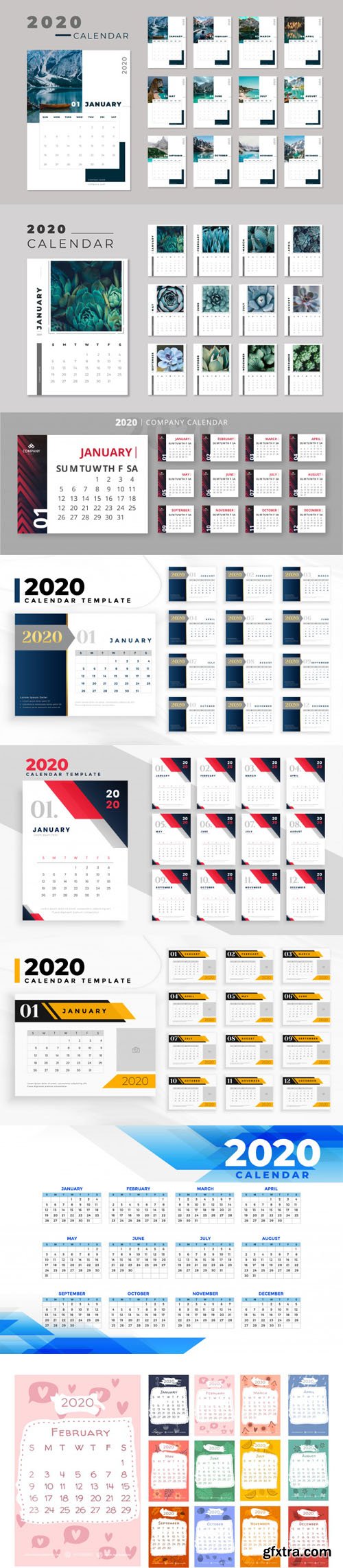 2020 Calendars Vector Collection 1