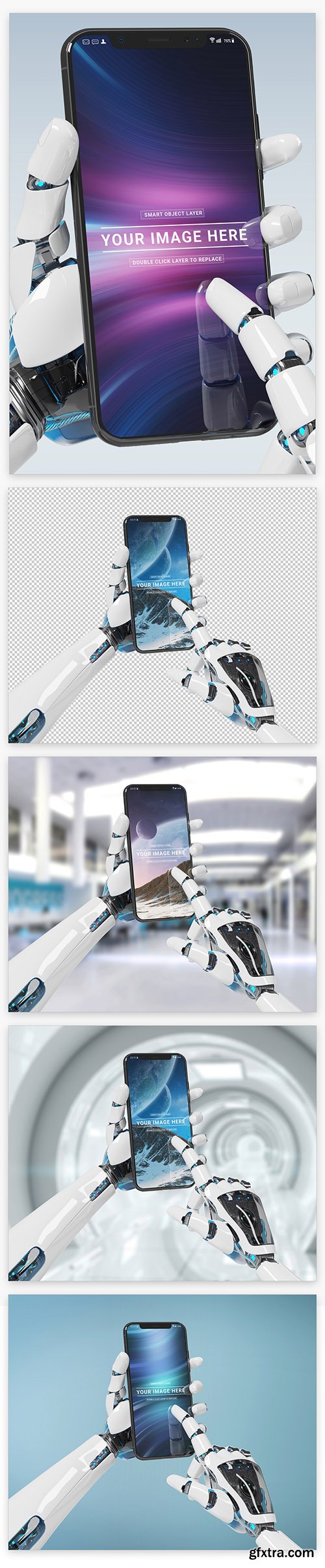 Isolated Smartphone in Robot Hand Mockup 220287945