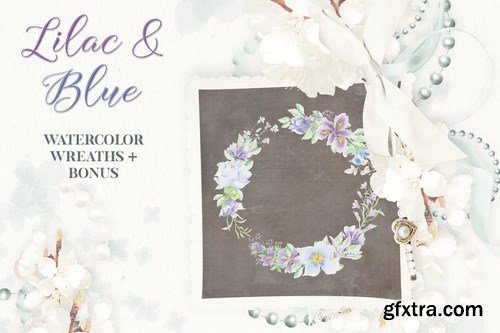 Lilac and Blue Watercolor Wreath