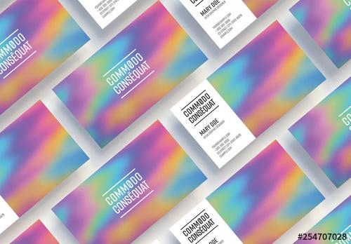 Business Card Layout with Holographic Background - 254707028 - 254707028