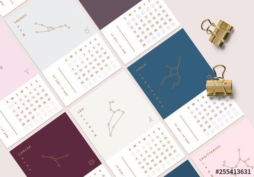 12 Astrology Calendar Layouts with Constellation Illustrations - 255413631 - 255413631