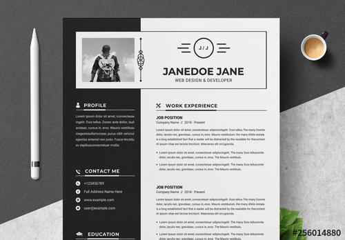 Resume and Cover Letter Layout with Black Sidebar - 256014880 - 256014880