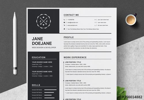 Black and White Resume and Cover Letter Layout - 256014882 - 256014882