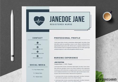 Resume and Cover Letter Layout with Light Blue Accents - 256014885 - 256014885