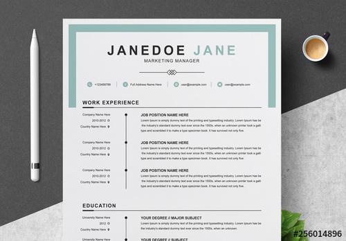 Resume and Cover Letter Layout with Light Blue Accents - 256014896 - 256014896