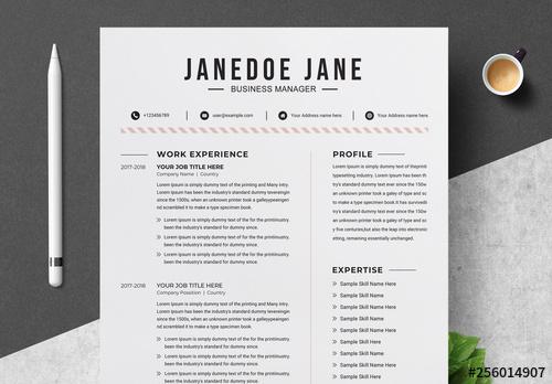 Resume and Cover Letter Layout with Light Pink Accents - 256014907 - 256014907