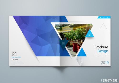 Square Blue Business Report Cover Layout with Triangles - 256274553 - 256274553