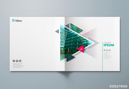 Teal Square Business Report Cover Layout with Triangles - 256274585 - 256274585