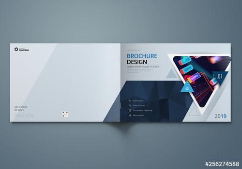 Horizontal Blue Business Report Cover Layout with Triangles - 256274588 - 256274588