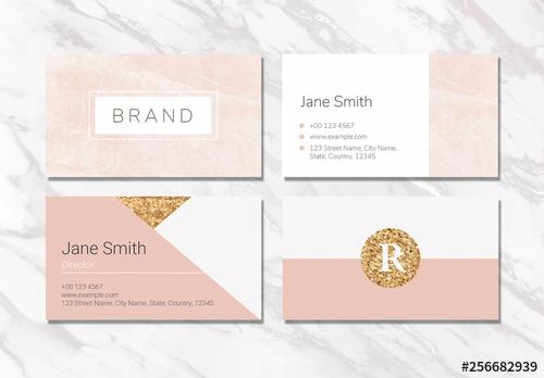 Business Card Layouts with Pink and Gold Accents - 256682939 - 256682939