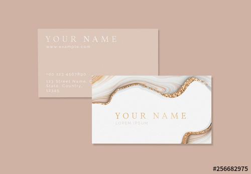 Business Card Layout with Gold Accents and Stone Imagery - 256682975 - 256682975