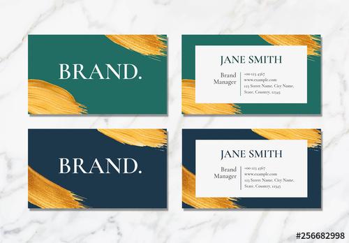 Business Card Layouts with Gold Brush Accents - 256682998 - 256682998