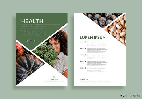 Poster Layout with Green Accents and Triangular Photo Placeholders - 256683020 - 256683020