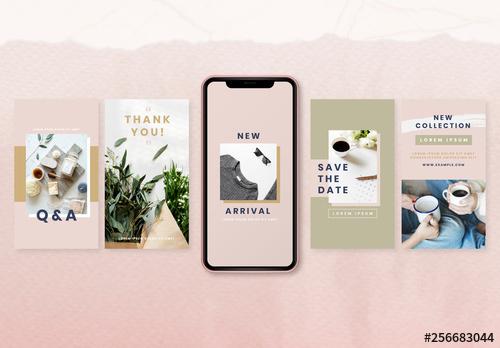 Social Media Story Layouts with Pink and Olive Accents - 256683044 - 256683044