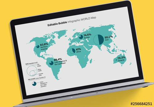 Editable Bubble Infographic World Map Layout - 256684251 - 256684251