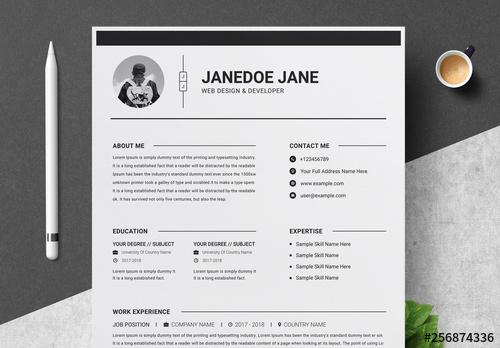 Black and White Resume and Cover Letter Layout - 256874336 - 256874336