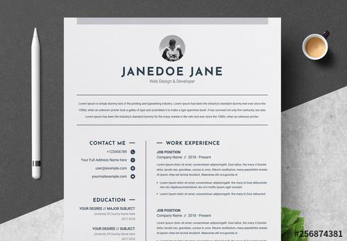 Minimalist Resume and Cover Letter Layout with Grayscale Elements - 256874381 - 256874381